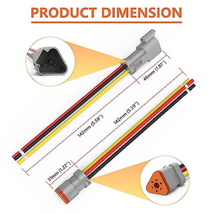 Deutsch DT 3 Pin Connector 5 Sets - 3 Way DT Automotive Waterproof Male Female Plug Wiring Harness for Car, Truck, Boats, LED Work Light, 16 AWG. (5 Sets 3 Pin, Grey) - size: 3-pin
