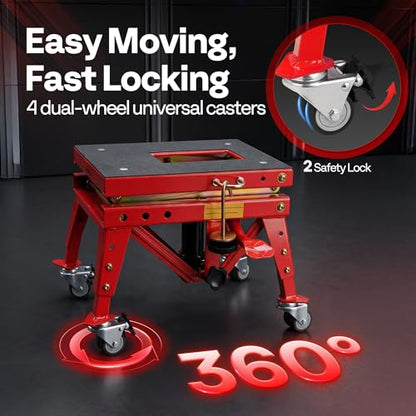 VIVOHOME 350 Lbs Heavy Duty Hydraulic Motorcycle Lift Jack, ATV Dirt Bike Foot Operated Scissor Stand Table with 4 Wheels and Removable Stopper, Red - color: Red