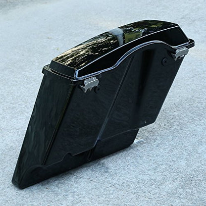 XMT-MOTO 5" Vivid Black Stretched Extended Hard Saddlebags Fit for 1993-2013 Harley Touring Models FLT FLHT FLHTCU FLHRC Road King Road Glide Street Glide Electra Glide Ultra-Classic - color: Gloss Black/Chrome Latches, size: Stretched