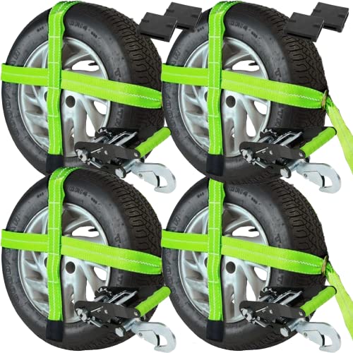 VULCAN Car Tie Downs - Snap Hook - Adjustable Loop - 4 Pack - High-Viz - 3,300 Pound Safe Working Load - size: High-Viz Reflective