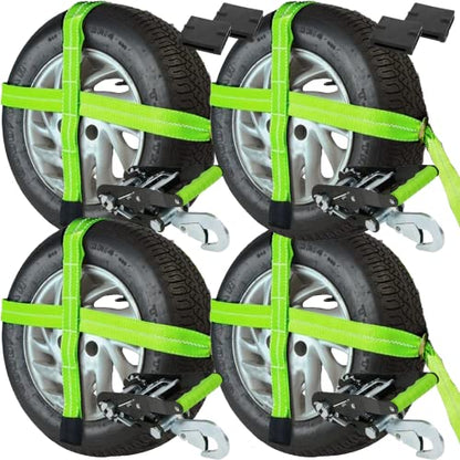 VULCAN Car Tie Downs - Snap Hook - Adjustable Loop - 4 Pack - High-Viz - 3,300 Pound Safe Working Load - size: High-Viz Reflective