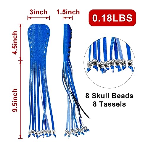 Motorcycle Lever Cover PU Leather Fringed Brake Clutch Covers Universal Grip Tassels Motorcycle Handlebar Covers with Skull Beads - color: Blue
