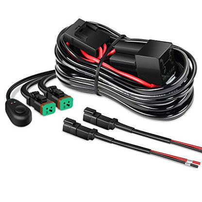 Nilight - 10036W 14AWG 11.5 Feet DT Connector Wiring Harness Kit LED Light Bar 12V On Off Switch Power Relay Blade Fuse for Off Road Lights LED Work Light-2 Leads - size: 14AWG Wiring Harness-2 Leads