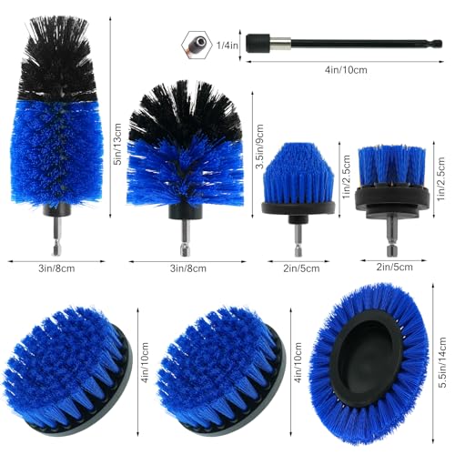 8 Pcs Drill Brush Attachment Set, Power Cleaning Scrub Brush Kit with Extend Long Attachment, All Purpose Drill Scrub Brushes for Car, Grout, Floor, Tub, Bathroom and Kitchen (Blue) - color: Blue