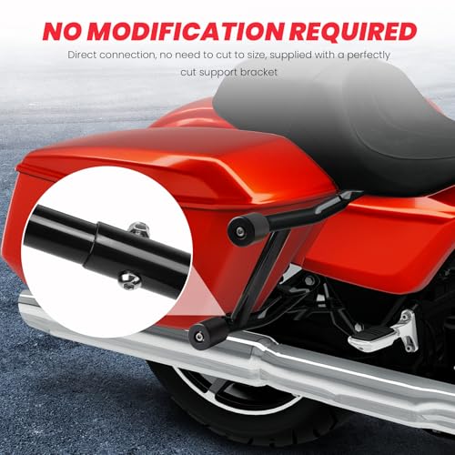 2023-2026 Street Glide Road Glide Saddlebag Guard Crash Bar Compatible with Harley Davidson Touring FLTRX FLTRXL FLHX FLHXU FLHXL FLTRXSE FLHXSE FLTRXSTSE Black Tip-Over Bar with Support Rails - size: 2023-2026 With Rails