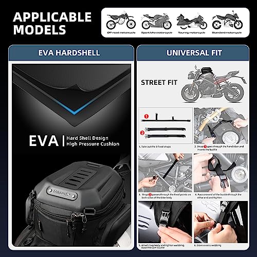 Rhinowalk Motorcycle Tank Bag Waterproof Backpack Hard-shell Expandable Rhinowalk Motorcycle Bags 15-18L Carbon Fiber Black - color: Fiber Black