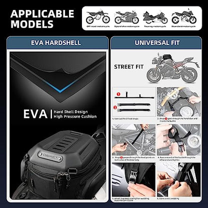 Rhinowalk Motorcycle Tank Bag Waterproof Backpack Hard-shell Expandable Rhinowalk Motorcycle Bags 15-18L Carbon Fiber Black - color: Fiber Black