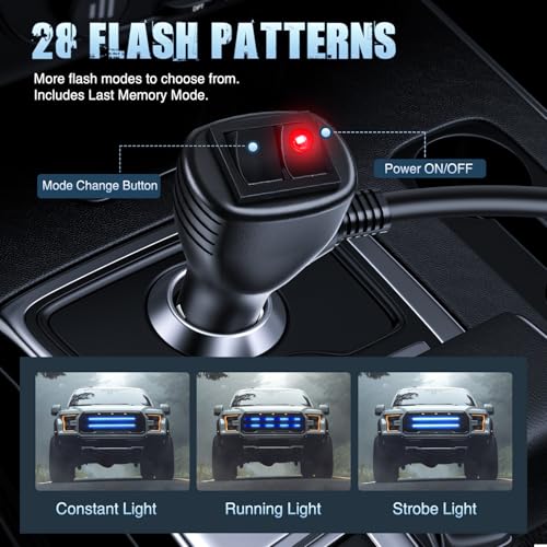 Nilight 2PCS 24 inch Truck Grille Strobe Lights Strip 384 LED Emergency Light Blue Flexible Side Flashing Warning Caution Safety Waterproof Lighting Kit for Trucks Tow Plow Construction Vehicles - color: Blue, size: Grille Strobe Lights