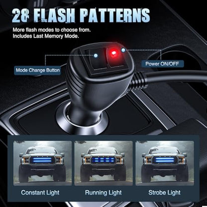Nilight 2PCS 24 inch Truck Grille Strobe Lights Strip 384 LED Emergency Light Blue Flexible Side Flashing Warning Caution Safety Waterproof Lighting Kit for Trucks Tow Plow Construction Vehicles - color: Blue, size: Grille Strobe Lights