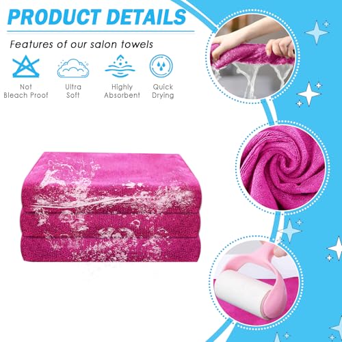 Puomue Pink Salon Towels, Super Soft and Absorbent Microfiber Hair Towel for Salon, Bath, Spa, Pool and Home, 27 inch X 16 inch (Pink - 24 Pack) - color: Pink - 24 Pack