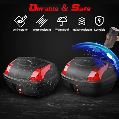 Motorcycle Trunk Motorcycle Top Case Tour Tail Box Lockable Storage Carrier Case for Helmet Luggage Black (48L) - size: 48L