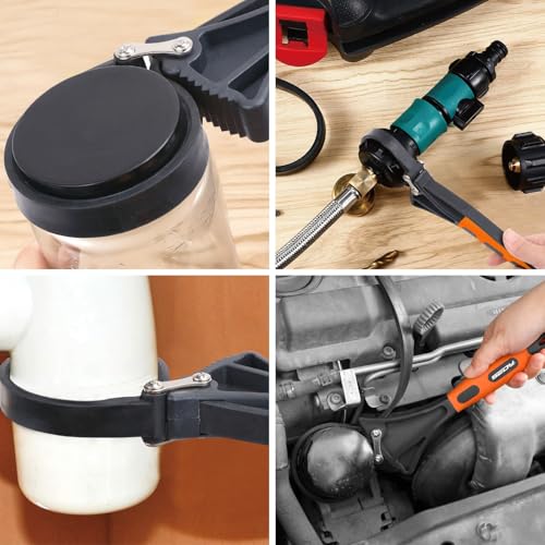2-Piece Strap Wrench Set, Adjustable Rubber Oil Filter Wrench Max Diameter 4" and 6", Jar Opener Set Heavy Duty Blet Wrenches for Drain Sewer Cap Sink Pliers Nut Shower Head Valve Removal - style: 2-Pc Strap Wrench Set - Orange