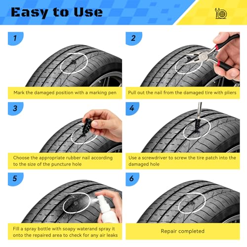 Tire Screw Plug Repair kit, 100 PCS Tire Repair Rubber Nail, for Quick Fixes,Self-Service Tires Repairs Kit, with Box and Screwdriver, Screw in Tire Plugs for Car, Motorcycle, Truck, ATV, Tractor - size: 100PCS
