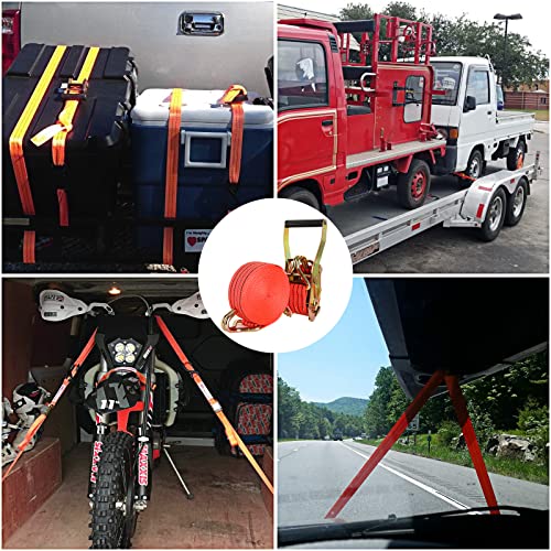 4 Pack Ratchet Tie Down Straps, 2 Inch x 20 Feet, 10,000 lbs Break Strength, Heavy Duty Cargo Lashing Straps with Double J Hooks for Trailer, Truck, and Farm Equipment, Red - color: Red, size: 4 pack 2 inch x 20 ft