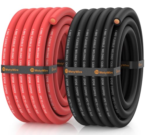 4 Gauge Wire Battery Cable, 4 AWG EPDM Welding Cable with Oxygen-Free Copper, Flexible/High Conductivity for Solar, Automotive, Battery, Inverter, RV, Marine (20 ft Red + 20 ft Black) - color: 4awg, size: 20ft