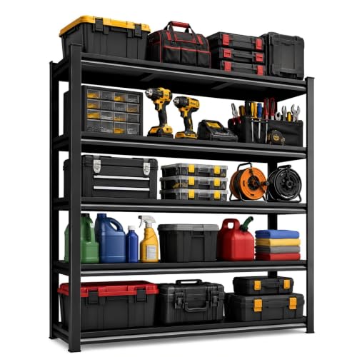 Heavy Duty Shelving 5-Tier, Garage Shelving Unit (71.2" H X 39.4" W X 17.7" D) Adjustable Black Metal Storage Shelves, Ideal for Basement, Pantry & Warehouse, Black, 3000LBS Capacity - size: 5 Tier | 72" H x 40" W x 18" D