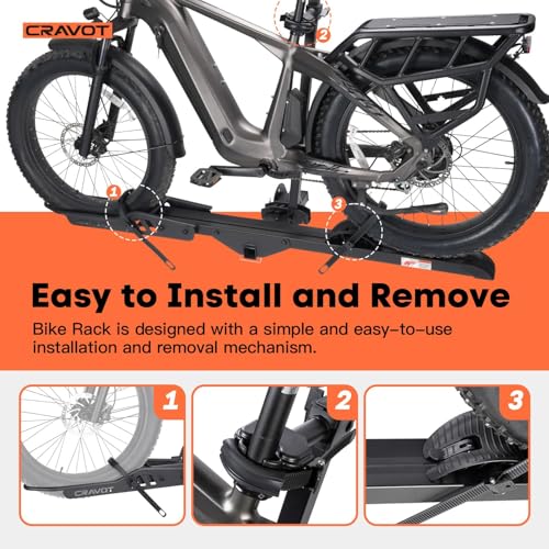 CRAVOT CyberRack E1 Electric Bike Rack, 100 lbs Capacity Foldable E Bike Racks for Tow Hitch Heavy Electric Bike Carrier for 1 E-Bike, Up to 5-inch Fat Tire 2'' Receiver w/Lock - size: E1 100lbs