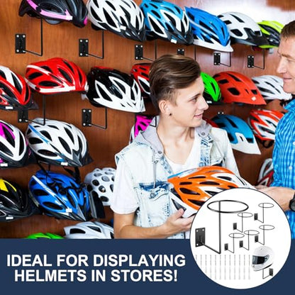 Potchen 12 Pack Helmet Hanger Wall Mount Motorcycle Helmet Rack Metal Ball Holder for Basketball Volleyball Football Multifunctional Display Hook Stand for Cap Hat Wig Riding Jacket Coat