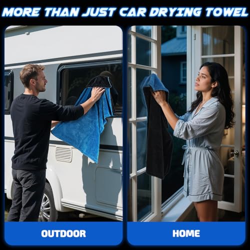 SMINDER 2-Pack 1200 GSM Car Drying Towels – Microfiber Towels for Cars (36" x 24"), Ultra-Absorbent, Streak-Free, Scratch-Free, No Water Spots, Double-Twist Pile & Edgeless Design(Blue) - color: Blue