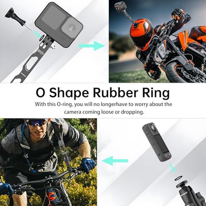 Universal Action Camera Mount Bundle for Motorcycles & Bikes,1/4" Thread Handlebar Clamp & Adhesive Helmet Kit,Compatible with Insta360 X5/X4/X3/X2,GoPro Hero 13/12/11/10/9,DJI Osmo Action etc - style: Basic