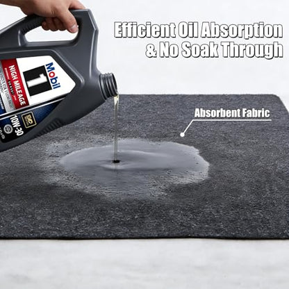 Heavy Duty Oil Spill Mat, Garage Floor Mat for Under Car, Premium Oil Absorbent Pads, Reusable, Slip-Resistant, Waterproof Rubber Backing Contains Liquids, Protects Garage Floor (XL-36''x60'')