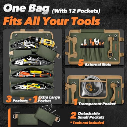 Fathers Day Gift for Husband Dad Men, Roll Up Tool Bag, Fathers Day Gift from Daughter Wife Son, Anniversary Birthday Gifts for Men Him, Portable Tool Organization for Mechanic Welding Electrician