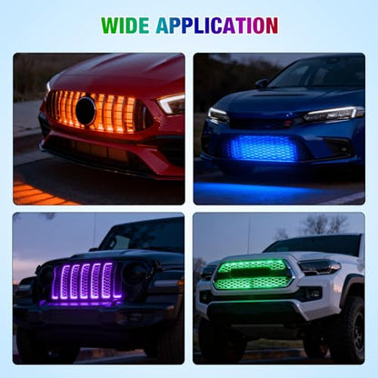Nilight 4Pcs 12inch LED Grille Lights 72 LEDs RGB Multi Color Exterior Lighting Kit with Sound Active Function and Wireless Remote Control for Cars Van SUV Truck - color: 4Pcs 12Inch Grille Light w/Remote