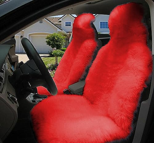 Winter Warm Authentic Australia Sheepskin Car Seat Cover Luxury Long Wool Front Seat Cover Fits Most Car, Truck, SUV, or Van (Red) - color: Red