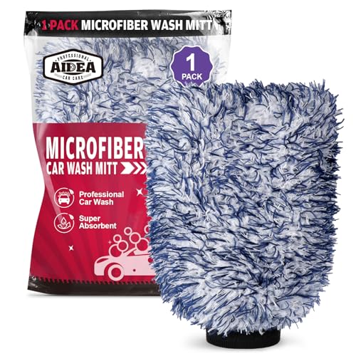 AIDEA Car Wash Mitt Microfiber, 1PK Scratch Free Lint-Free, Wheel Cleaner Mitts, Extra Plush Premium Microfiber Mitt Car Wash Brush, Regular Size 7.12''X10.14'' - color: Dark Blue, size: 1PK-7.12''X10.14''
