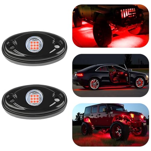 4PCS Car LED Rock Lights, High Brightness Waterproof Vehicle Underglow Fender Lights, Multifunction Auto Neon Trail Rig Lighting Accessories, Universal for Pickup ATV Off Road (Red) - color: Red