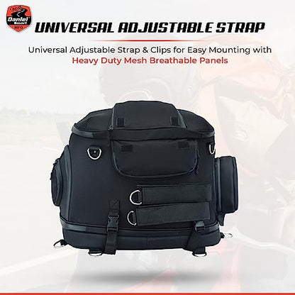 Daniel Smart Motorcycle Sissy Bar Bag with Multiple Pockets - Includes Rain Cover for All-Weather Protection.