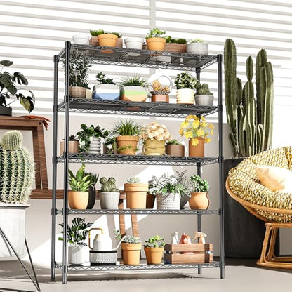 48" W Garage Shelving 1875LBS Heavy Duty Wire Shelving Unit, Metal 5-Tier Adjustable Steel Storage Rack with Liners, Storage Tote Rack, 48" W x 18" D x 72" H for Garage Commercial, Black - size: 48" W x 18" D x 72" H-5 Tier