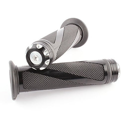 Pair of 7/8" 22mm Motorcycle CNC Aluminum Rubber Gel Hand Grips Handlebar for Sports Bike Chopper Cruiser Bike - color: Black with Bar End