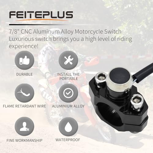 CNC Aluminum 7/8" Motorcycle Handlebar Control Horn Start Switch Button Momentary Action with Two Bullet Connectors Black