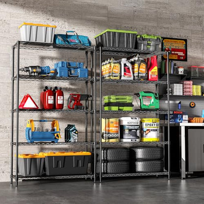 5-Tier Storage Shelves 72" H Wire Shelving, Adjustable Metal Shelving Pantry Shelves, 1325LBS Heavy Duty Rack with Shelf Liners for Garage Commercial Kitchen, 36" W x 14" D x 72" H, Black - size: 36" W x 14" D x 72" H-5 Tier