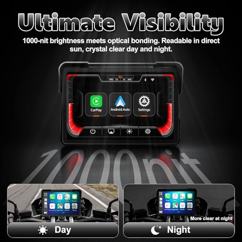YZW Portable 7 inch Wireless Motorcycle Carplay GPS Screen with Android Auto, Navigation System Quick Release, Anti-thef, Bluetooth, Siri, Google Asistant, Light Sensor, Music Sharing,Vioce Control - size: 7Inch Screen+Mounting Bracket