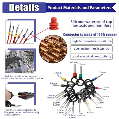 Connector Pins Kit Crimped Terminal Pin Automotive Car Electrical 1/1.5/1.8/2.2/2.3/2.5/2.8/3.5mm Male&Female Wire Seals Removal Tool kit Motorcycle ATV Wire Non-Insulated Plug Crimp Set