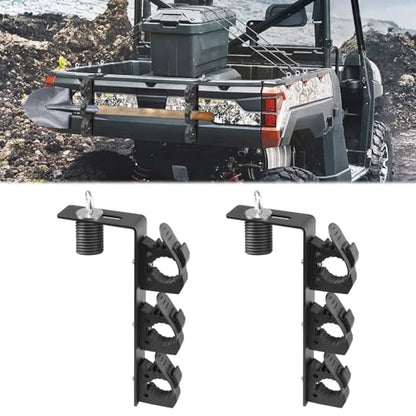 Dual Tool Hooks Mount Holder Compatible With For UTV Polaris Ranger 1000 xp 900 800 700 500 570 General 1000 With 1-7/16" Hole Cargo Bed Mount Shovel Farm Hunting Tool Carrier Storage Rack