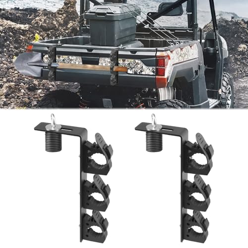 Dual Tool Hooks Mount Holder Compatible With For UTV Polaris Ranger 1000 xp 900 800 700 500 570 General 1000 With 1-7/16" Hole Cargo Bed Mount Shovel Farm Hunting Tool Carrier Storage Rack