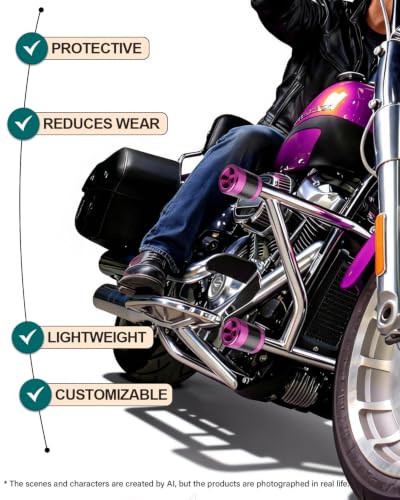 MoKitDora Motorcycle Frame Sliders Aluminum Alloy 3/8"-16 Thread for Harley 1.25" Saddlebag Guard Highway & Flat-Out Crash Bar, Purple - color: Purple