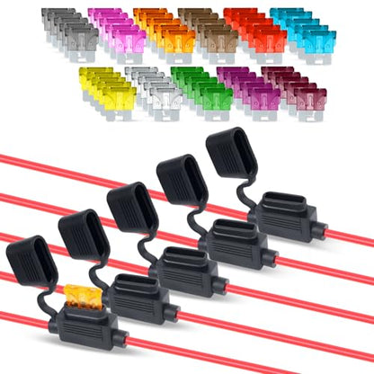 5 Pack Ledvillage Inline Fuse Holder 10awg Wiring Harness 40AMP Waterproof Pigtail Blade Relay Automotive Replacement Fuse (55 Fuses in Set) - size: 10AWG (5 Pcs)