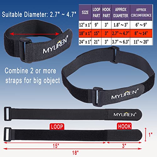 1"x 18"-12 Pack Reusable Fastening Cable Straps with Buckle Adjustable Hook and Loop Securing Strap Multi-Purpose Cinch Strap for Cord Management - size: 18"
