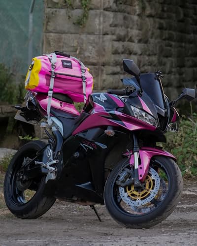 IRON JIA'S Motorcycle Dry Bag - Waterproof Duffle & Luggage Tail Bag Saddle Bags with Roll Top Closure, Shoulder Straps, Inner Pocket and Mesh Pocket (Pink, 50L) - color: Pink, size: 50L