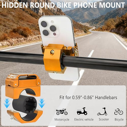 Bike Handlebar Mounts for 4.5-7.6 Phones (Gold) | 360 Degrees Rotate Aluminum Alloy Frame Half-Enclosure Design - color: Gold