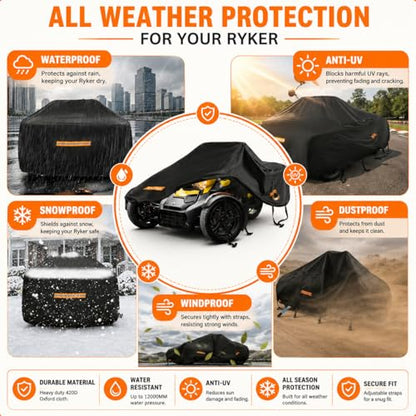 3 Wheel Motorcycle Cover for Can-Am Spyder RT Limited 2016-2026, 420D Reverse Trike Cover Water Resistant All Weather Outdoor with Lock Holes & Windproof Straps