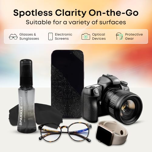 Sparkle Vivid Anti-Reflective Safe Lens Cleaner Spray Kit - (2) 2oz Glasses Cleaner Spray & (2) Microfiber Cloth for Eyeglasses, Sunglasses, Lenses, Screens and Camera Cleaning Kit (4 Piece Set) - style: Black | 2x2oz Lens Spray + 2 Microfiber Cloth