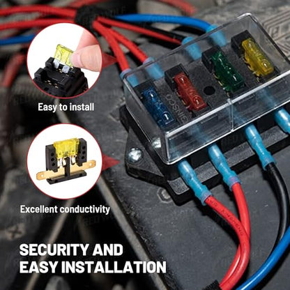 RED WOLF 6 Way Fuse Block Blade Fuse Box with Standard Circuit Fuses for Boat Marine Vehicle Auto RV Car Trailer Truck SUV Power Distribution Panel Waterproof Cover DC 10-32V - size: 6 Way