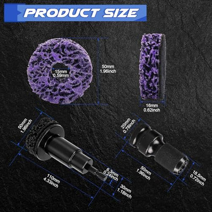 Wheel Hub Cleaning Kit, Brake Dust Remover Wheel Cleaning Automotive Tools Sets with 15 Pads,Holder and Adapte Fits for Power Drill or 1/2" Impact Driven Wrenches