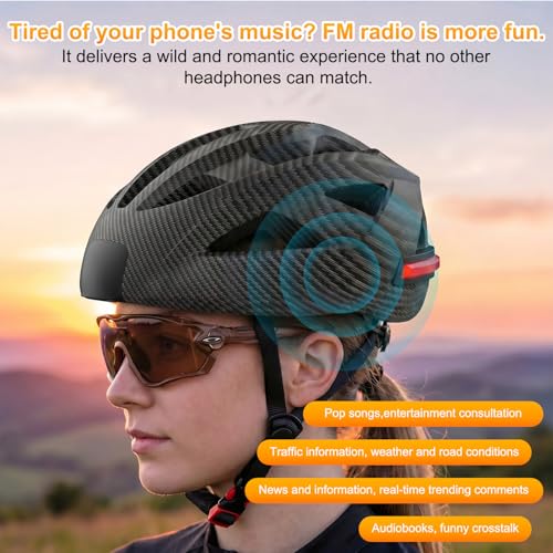 Smart E-Bike Helmet with Bluetooth 5.4 Stereo Sound & Turn Signal Lights - IP65 Waterproof, FM Radio, Remote, 20H Playtime, LED Tail Light for E-Bike/Scooter/Mountain Bike - Adult Men Women