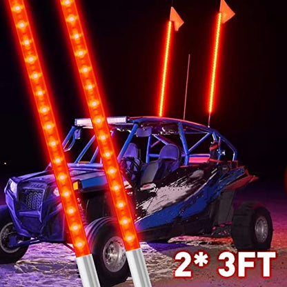 BESTZHEYU 2PCS 0.9M Red LED Whip Light for ATV UTV 3FT LED Whip Light Antenna Whips for RZR Polaris Off-Road Sand Dune Buggy 4x4 - color: 0.9M Red Whip Light